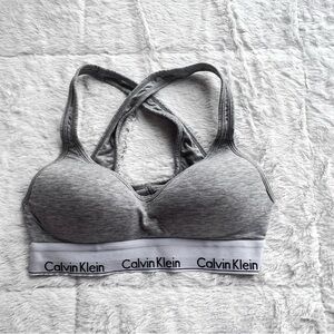 CALVIN KLEIN Criss Cross Padded Cotton Gray White Sports Bra Bralette size S